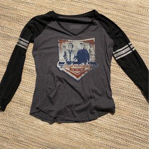 Long Sleeved Supernatural V Neck Tee - Sam and Dean